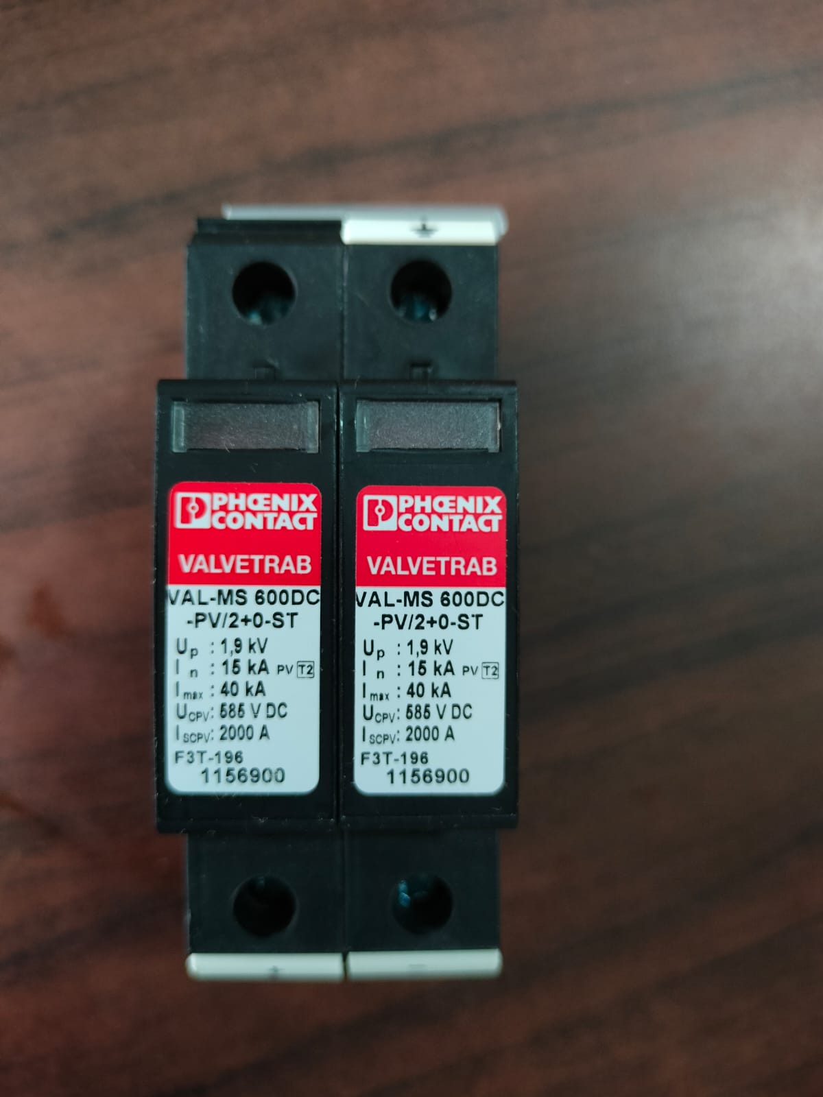DC SPD 2 Pole 600V Type 2,  VAL-MS 600DC PV/2+0 Phoenix Contact 1156902